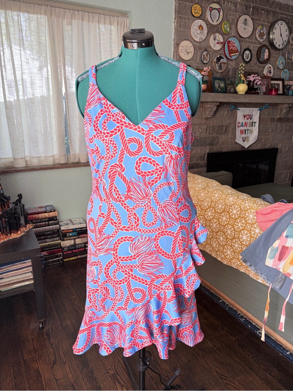 Gretchen Scott Designs Blue & Red Rope-Print Ruffle Slip Dress